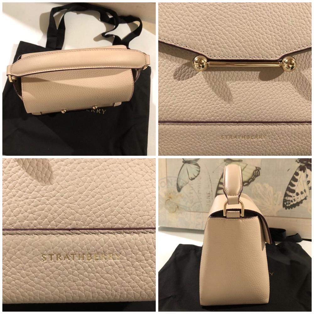 Strathberry Calf Leather Mosaic Top Handle Crossbody Bag in Oat Gold Hadware NWT - Picture 4 of 16